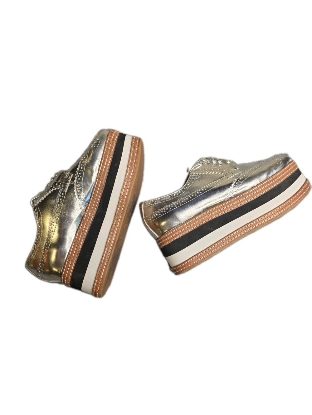 Jeffrey Campbell AD-LONG-2 Silver Metallic Platform Oxford Wingtip Shoes 8.5